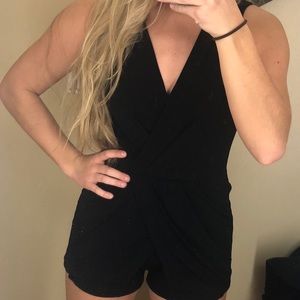 NWT: BCBG Black surplice romper